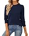 QUALFORT Damen Pullover 100% Baumwolle Leichter Langärmeliger Basic Strickpullover Marineblau M