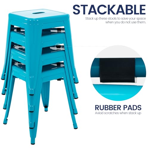 Image of 18 Inch Metal Stools Set of 4, Stackable for Indoor Outdoor, Teal Blue