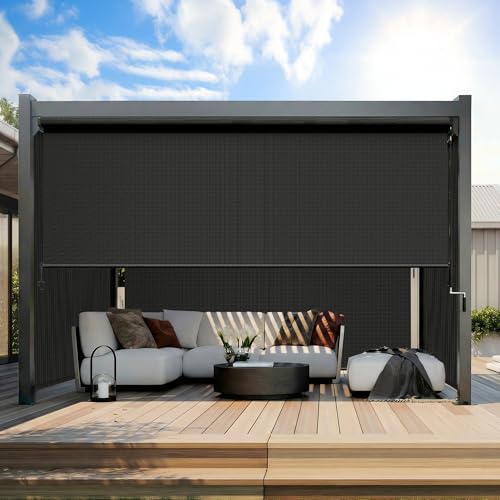 Outdoor Roller Shade, 420GSM New Material Sun Shades Outdoor Patio with 95% UV Protection, Cordless Aluminum Outdoor Blinds with Crank Handle, Patio Shade for Patio, Privacy Protection, 10'W X 8'H