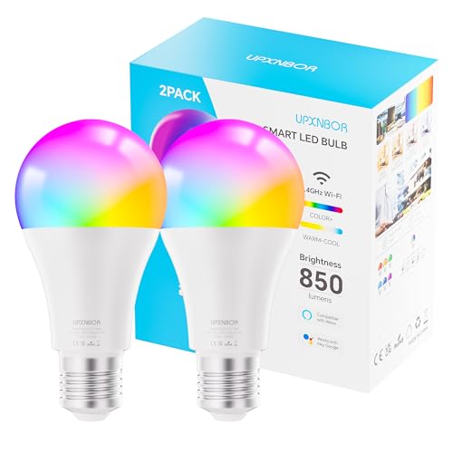 UPXNBOR Smarte Glühbirne E27, WLAN LED Lampe RGBWW Dimmbare mit 16 Millionen Farben, 850LM, Smart Home Alexa Zubehör, Kompatibel mit Alexa & Google Assistant, 2.4GHz, 2 Stück