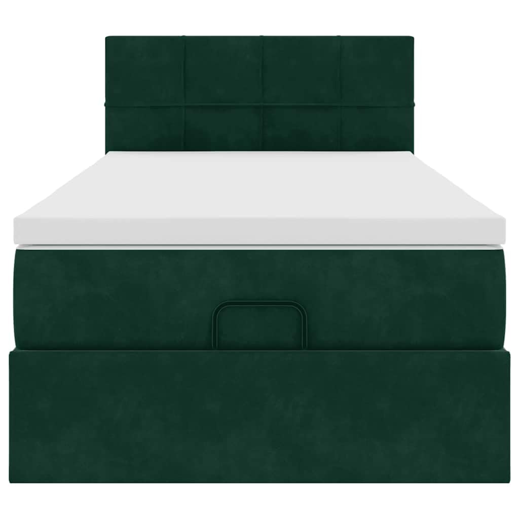 Juego otomana con colchón e iluminación LED, color verde oscuro, 100 x 200 cm, terciopelo doble, con espacio de almacenamiento, cama tapizada, cama de metal, cama infantil, sofá cama