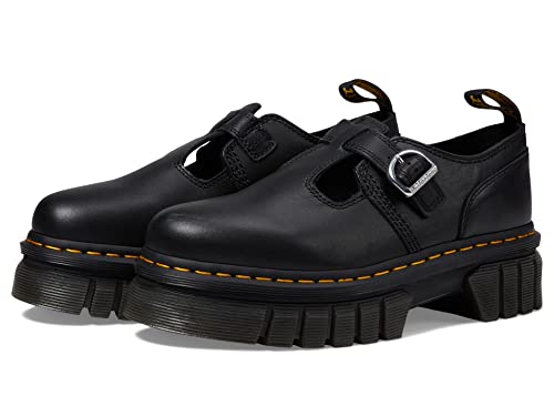 Dr. Martens Audrick T Bar Women’s Platform Loafers – Leather Upper – Buckle Strap Closure – Chunky Heel