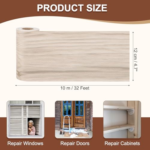 Image of MECCANIXITY Wood Grain Repair Tape, 5 Inch x 33 Feet Self Adhesive Wood Grain Tape Multi-Purpose Wallpaper Border Trim for Furniture Floors Windows Doors Tables Home, Cream