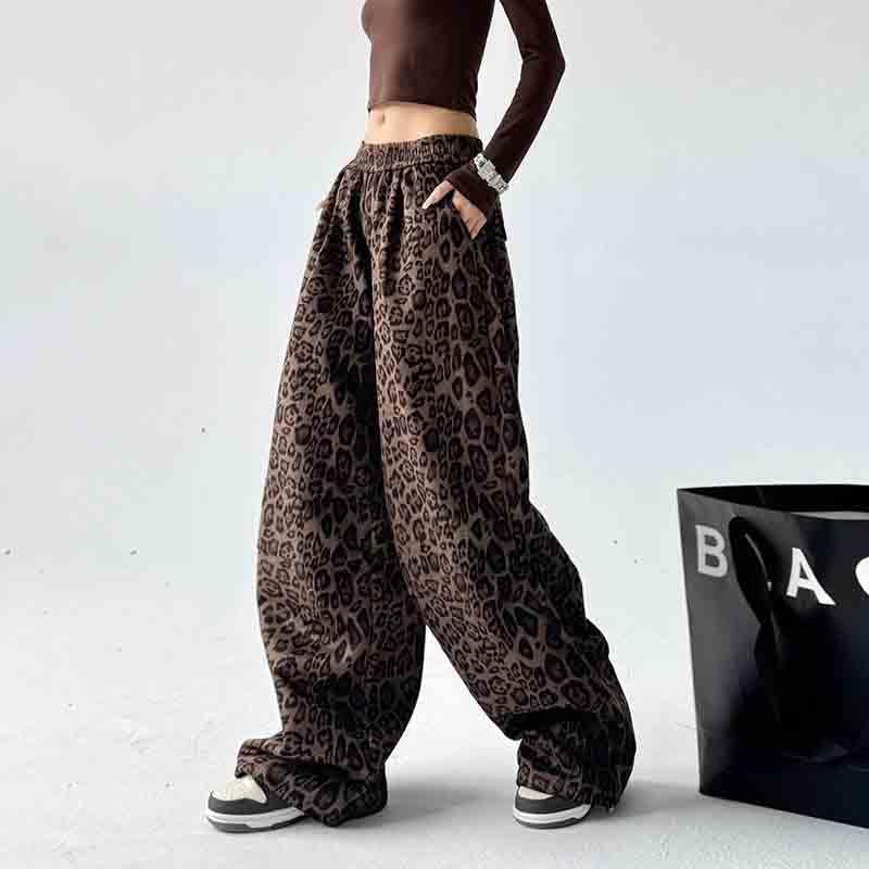 BXCNCKD Women's Leopard Print Casual Pants with high Waist, Loose fit, Slimming and Wide Legs, Versatile Pants3