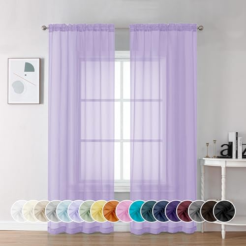 Chyhomenyc Lot de 2 Rideaux Transparents Lilas de 213 cm de Long, voilages Doux et aérés avec Passe-Tringle pour Chambre à Coucher, Salon, 106 x 213 cm...