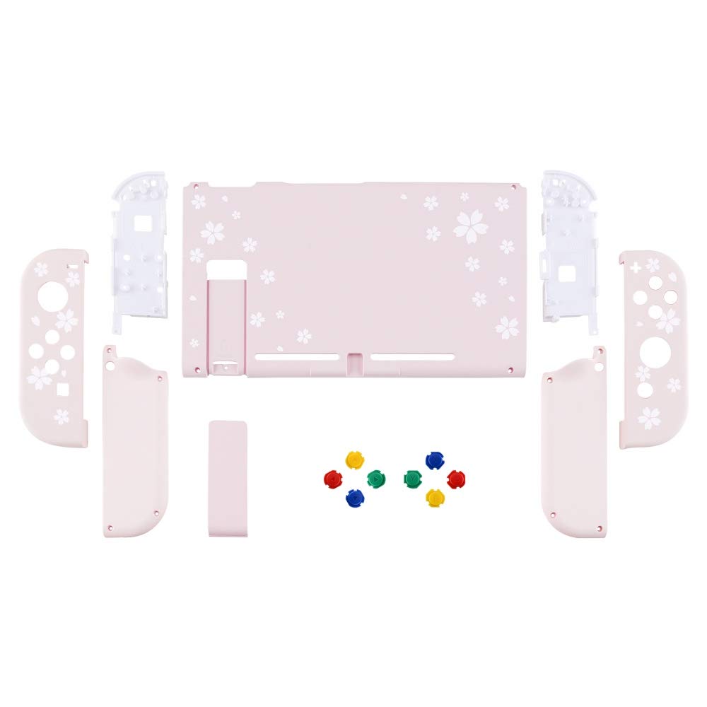 eXtremeRate Back Plate for Nintendo Switch Console, NS Joycon Handheld Controller Housing with Colorful Buttons, DIY Replacement Shell for Nintendo Switch - Cherry Blossoms Petals - 3