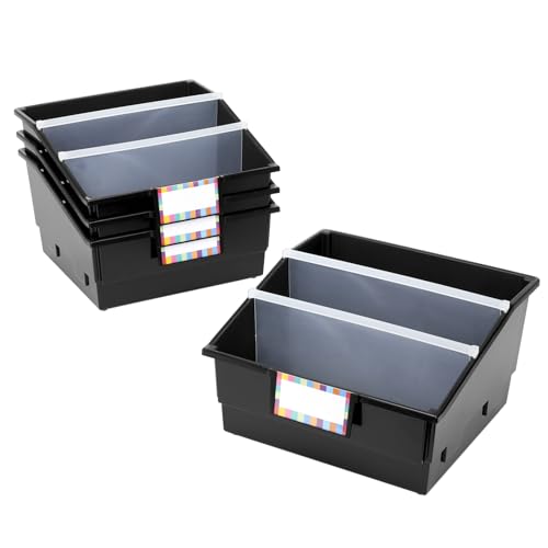 Image of Really Good Stuff Black Picture Book Classroom Library Bins, 4 Pack | 13.5 inch x 13.5 inch x 7.75, Large Plastic Bin Organizers for Book Organization, Documents, Files, Magazines