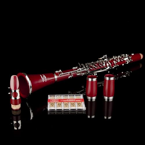 Image of Glory GLY-CLARD Professional Ebonite Bb Clarinet with 10 Reeds, Stand, Hard Case, Cleaning Cloth, Mouthpiece Brush and Pad Brush,Red