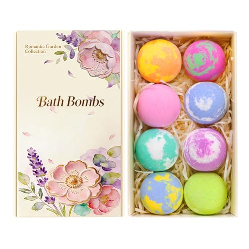 Bath Bomb Gift Set for Women, 8 Pac Bath Bombs for Girls, Natural Bubble Bathbombs with Essential Oils, Self Care Gifts, Relaxation Spa Gift Basket,Birthday, Mothers Day Gifts for Mom, Wife,