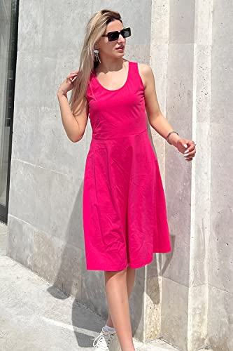Image of STYLEWORD Women's 2026 Summer Dress Casual Sleeveless Scoop Neck A-Line Tank Midi Sundress