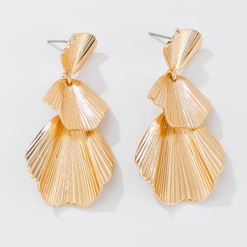 HETICA Gold Leaf Dangle Earrings for Women, Fashion Exaggerated Multi Layer Leaf Stud Earrings Vintage Statement Earrings Jewelry4