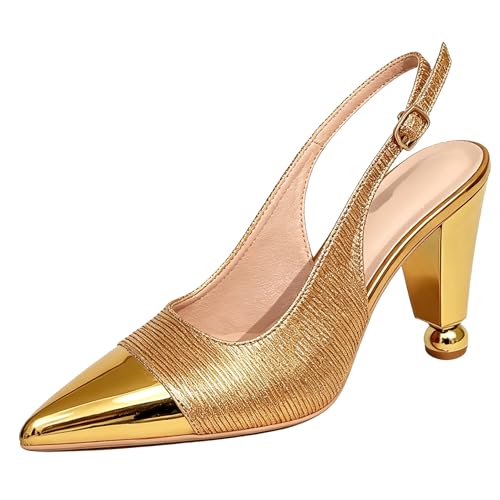 Talons hauts dorés de prestige et bout pointu - Chaussures de cérémonie haut de gamme