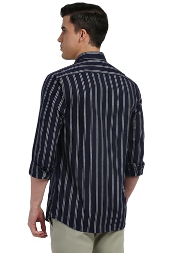 Image of Peter England Men's Cotton Slim Fit Distant Striped Casual Shirt | Full Sleeves, Office Wear