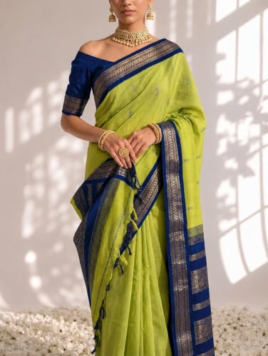 HerClozet green soft silk saree in soft silk – image 2