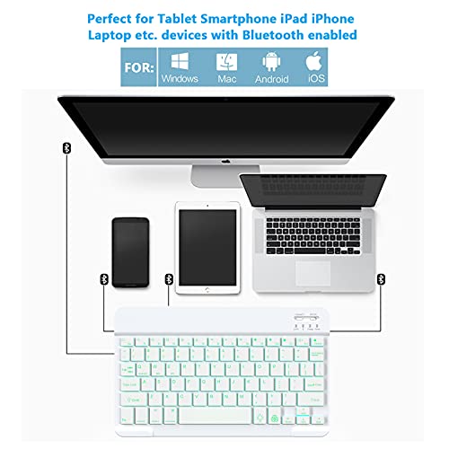 Backlit Bluetooth Keyboard Small Portable External Wireless Keyboard Cordless Rechargeable Illuminated For Android Tablet Cell Phone Smartphone Ipad Pro Air Mini Iphone Windows Surface (White) #TOP1