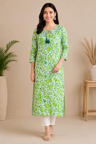 Image of Women's Pure Cotton Regular Fit Floral Printed A-Line Kurta