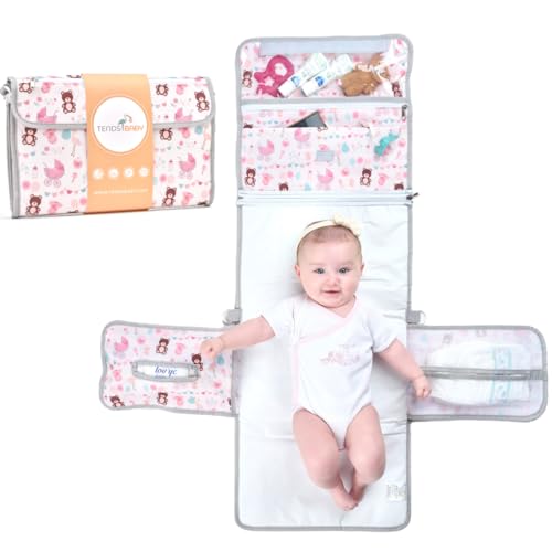 Cambiador bebé portátil XL-Cambiador plegable impermeable ideal como regalo para recién nacido-El cambiador de pañales es un bolso desmontable con 6 bolsillos como neceser para artículos de bebé