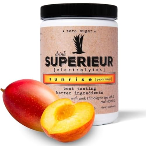 Superieur Electrolytes Plant Based Electrolyte Supplement w/Sea Minerals for Hydration & Recovery Keto Friendly Non-GMO Zero Sugar Vegan Healthy Sports Drink Powder Sunrise (70 Servings)