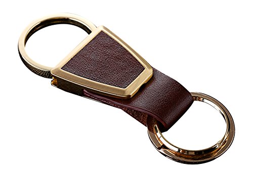 Preisvergleich Produktbild Cerbery® / Eleganter Schlüsselanhänger aus Leder mit Ringen und Geschenkbox / Schlüsselband Schlüsselbund Schlüsselhalter Schlüsselring Auto Foto Gravur Ring / Damen Herren / Geschenk (Gold)