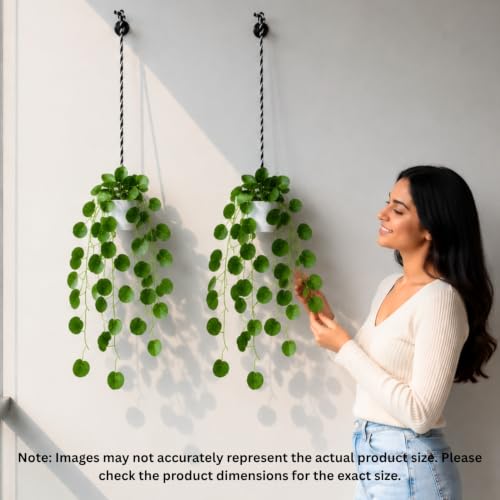 Image of fancymart Artificial Hanging Ivy Plant with White Hanging Pot & Rope, Pack of 2, Realistic Green Leaf Creeper for Home, Office, Living Room & Wall Decor, 60 cm Height