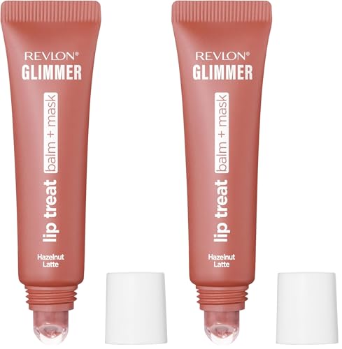 Image of Revlon Glimmer Lip Treat Balm + Mask, Overnight Peptide Lip Treatment, Hydrating, 006 Hazelnut Latte, 0.4 fl oz (Pack of 2)