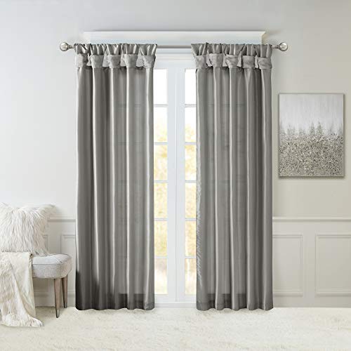 Madison Park DIY Twist Tab Top, Window Drapes for Living Room Bedroom and Dorm, 100% Faux Silk, Polyester Lining, Charcoal