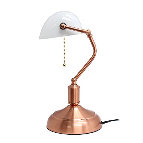 Simple Designs Lt3216-Rgd Executive Banker's White Glass Shade, Rose Gold Desk Lamp 10.5 X 8.66 X 14.75 #TOP3