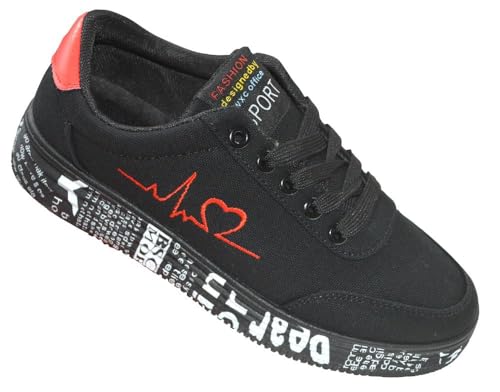 TPbaeke Women Letter Graphic Lace-Up Front Canvas, Women's Low Top Shoes | Wide Athletic Tennis Sneakers with Rubber Outsole(Soft and Breathable)3