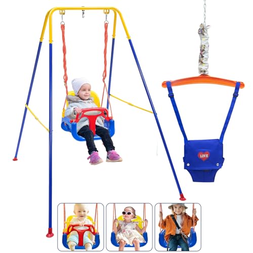 Image of Toddler Swing Set, 3-in-1 Baby Swing Outdoor/Indoor, Toddler Swing&Jumper with Foldable Metal Stand, Baby Swing Outdoor for Aged 6 Months to 10 Years Old