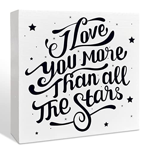 Image of Nursery Room Wooden Box Sign, I Love You More Than all The Stars, Inspirational Baby Bedroom Desk Decor, Motivational Kids Room Playroom Decoration, Nursery Baby Shower Gifts for Newborn Boys Girls
