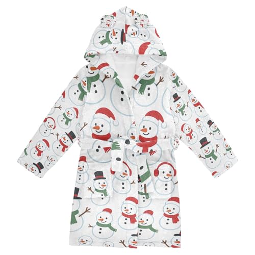 Girls Bath Robes Snowmen Pattern Hooded Pajamas