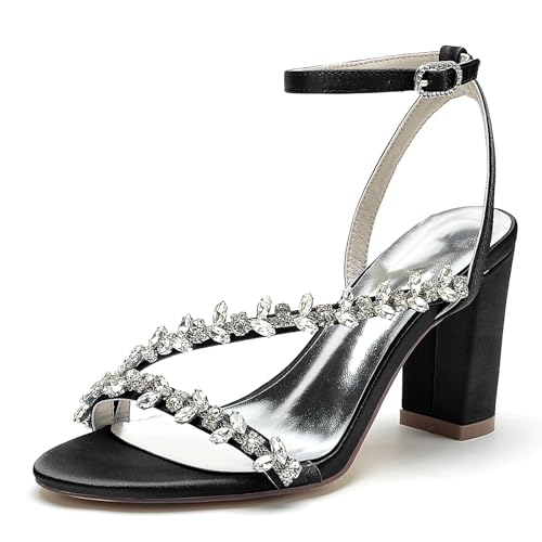 Sandales de mariage sexy FGRID escarpins bout ouvert et talon bloc noir 40