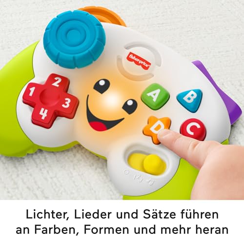 Fisher-Price Lernspaß Spiel-Controller für Babys und Kleinkinder in Grün, Videospiel-Attrappe mit Musik und Leuchtfunktion für Babys ab 6 Monaten, deutsche Version, HXB62