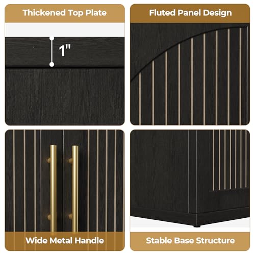 Image of 63 inch Buffet Cabinet, Fluted Sideboard Cabinet with Storage, Wood Black