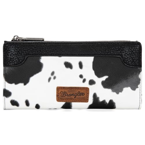 Montana West Wrangler Cow Print Bifold Wallet Women's Wallets, Card Cases & Money Organizers Women Credit Card Wallet for Ladies Female Cash Wallett Black Wallets with Smooth Zipper