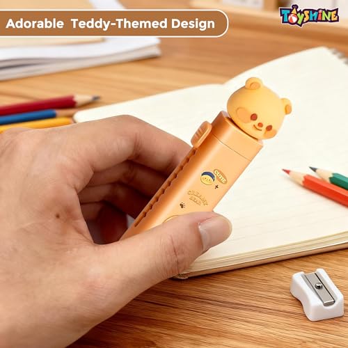 Image of Toyshine Cute Teddy Push-Pull Eraser for Kids | Cartoon Bear Design with Smooth Rubber with 1Refill Eraser | Fun School Stationery for Writing & Drawing | Ideal for School, Home Birthday Return Gifts