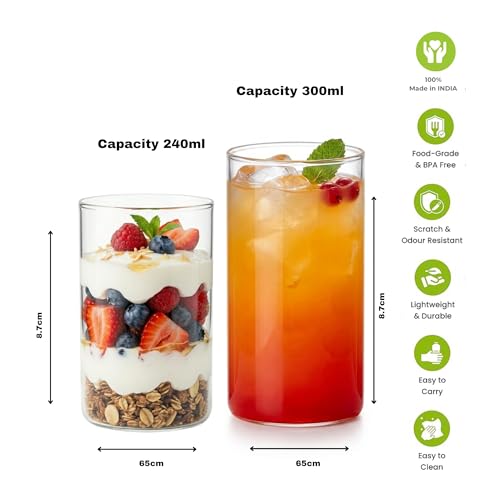 Image of PEBELLIFEWARE Aesthetic Glass Coffee Mugs (Set of 2) - Premium Borosilicate Clear Drinking Glasses Wide Minimalist 300ml for Coffee, Matcha, Smoothies - Microwave & Dishwasher Safe