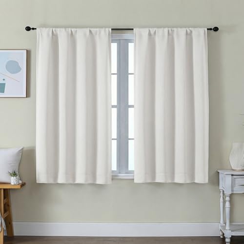 Image of Simplebrand Ava Ivory Short Light Filtering Curtains for Bedroom 45 Inches Long 2 Panels Set, Solid Thermal Insulated, Energy Saving Window Treatment Curtains Light Filtering Drapes, W40 x L45 Inch