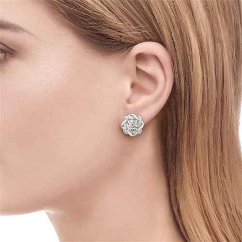 Image of Jeulia Flower Rose Gold Plated Earrings 925 Sterling Silver Cushion Cut Cubic Zirconia Stud Earrings for Women