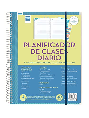 Finocam - Classes Planner Daily Teacher 1 Day Spanish Page, Customisable, A4