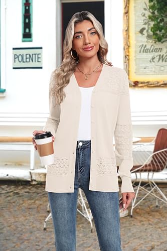 Jouica Women's Cardigan Sweaters 2025 Long Sleeve Cardigans for Women Lightweight Trendy Corchet Hollwed-Out V-Neck Sweater2