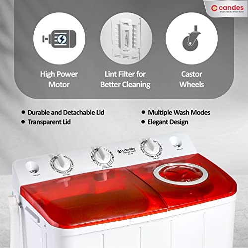 Image of Candes 6.5 kg washing machine semi automatic | Multi Washing Method | Low Water Conusmption | 5 Year Warranty on Moter | (CTPL65PL1SWM), Marron Red 2023 Model