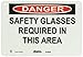 Master Lock S18850 10" Width x 7" Height Polypropylene, Black and Red on White Safety Sign, Header "Danger", Legend "Safety Glasses Required in This Area"