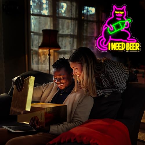 Image of I Need Beer Neon Sign for Wall Decor Drinking Beer Neon Light for Man Cave Dimmable Beer LED Light Bar Sign for Home Bar Pub Party Restaurant Christmas Birthday Gifts for Men Size13.3*14.1In(WZCP063)