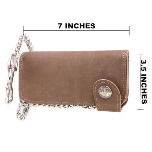 Milwaukee Leather MLW7829 Men's 7" Brown Leather Bi-Fold Biker Wallet w/Anti-Theft Stainless Steel Chain and Buffalo Nickel Snap - 7 Inch3