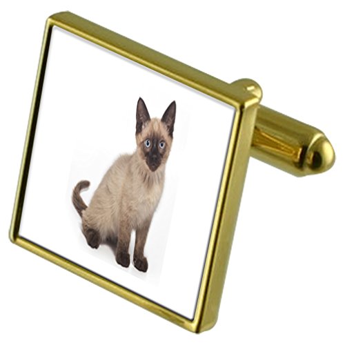 Gemelos Gato Tono Oro y clip de corbata con cristales de alta costura