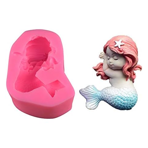Silicone Mermaid Fondant Mold 3D Sleeping Mermaid Fondant Cake Topper DIY Decoration Baking Tool for Sugarcraft, Chocolate, Candle, Soap Making and Crafting Cover