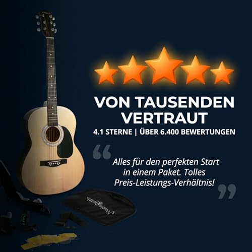 Martin Smith Akustikgitarre mit Gitarrenständer Gitarrentuner Gitarren Tasche Gitarrengurt Gitarre Plektren und Gitarrensaiten Natur