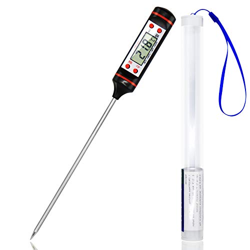 SAUCE ZHAN Meat Digital Thermometer,Candy Cake Thermometer,Portable Stainless Steel Long Probe Cooking Food Thermometer, Instant Read Thermometer for BBQ,Water,Milk,Turkey,Grill and Paste Oil(Black)