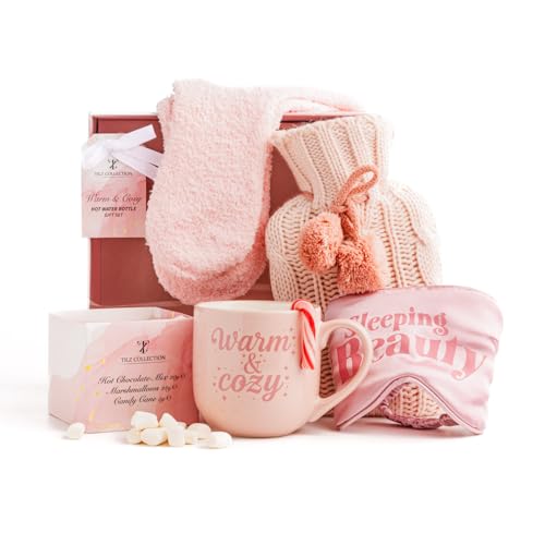Geschenkset für heiße Schokolade mit Tasse, Marshmallows, Mini-Geschenksets für Winter-Wärmflaschen, Socken und Zuckerstange, Geschenkset für...